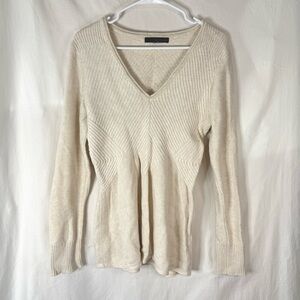Calvin Klein Woman’s Cream Colored V-Neck Knit Themed Sweater — Size Small